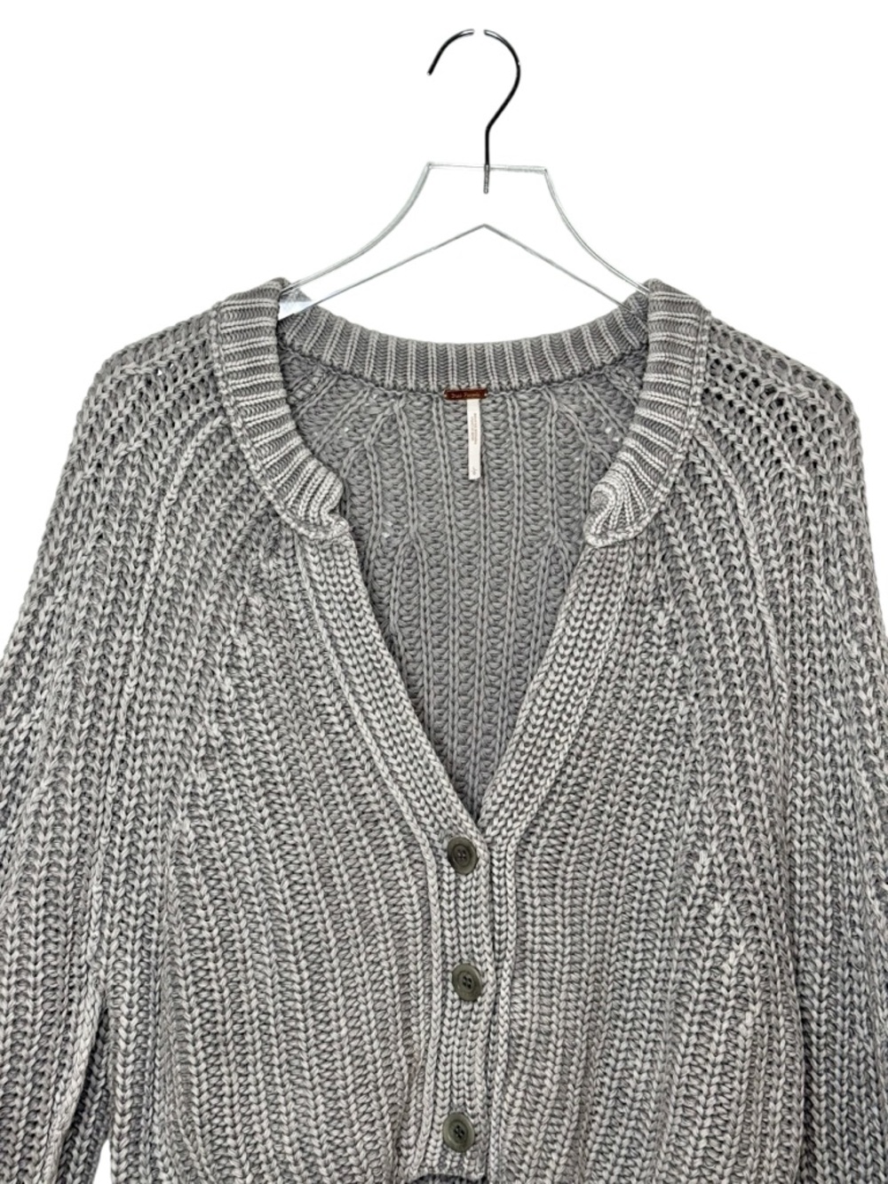 Free People Sweet Nothing Gray Chunky Women’s Cropped Cardigan Sweater Sz L - Picture 3 of 13